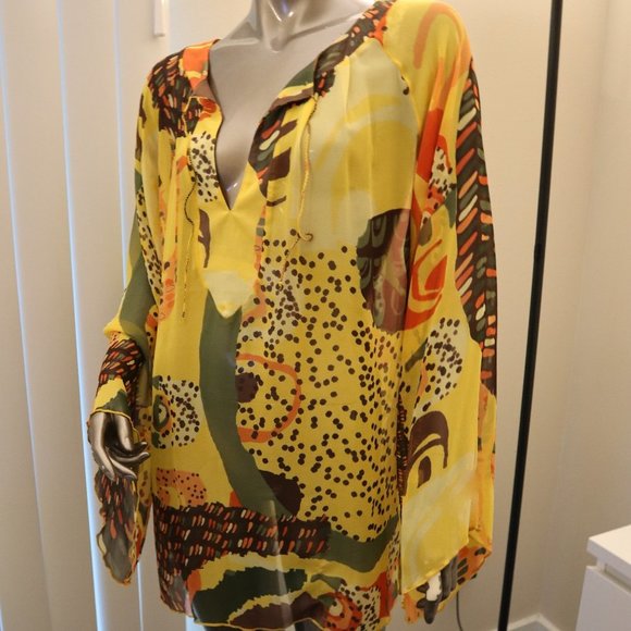 FUZZI Abstract Semi Sheer Tunic Top M NWT - Picture 1 of 6
